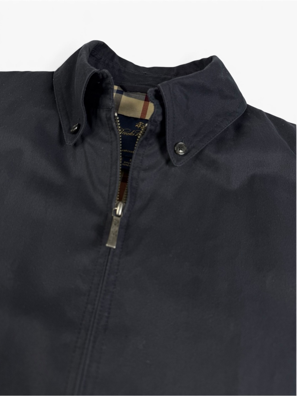 Brooks Brothers Dark Navy Button Down Harrington Jacket Plaid Lined Men’s Small